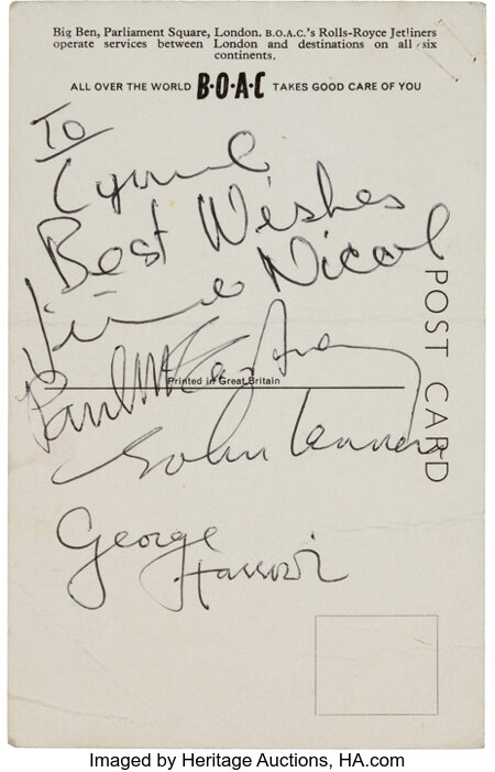 Music Memorabilia:Autographs and Signed Items, Beatles Autographed Postcard With Jimmie Nichol Signature, 1964.... Image #1