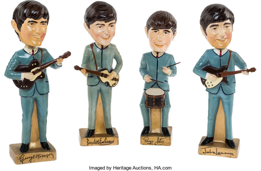 Music Memorabilia:Memorabilia, Beatles 14" Bobb'n Head Promo Dolls Complete Set (Car Mascots,1964).... (Total: 4 )