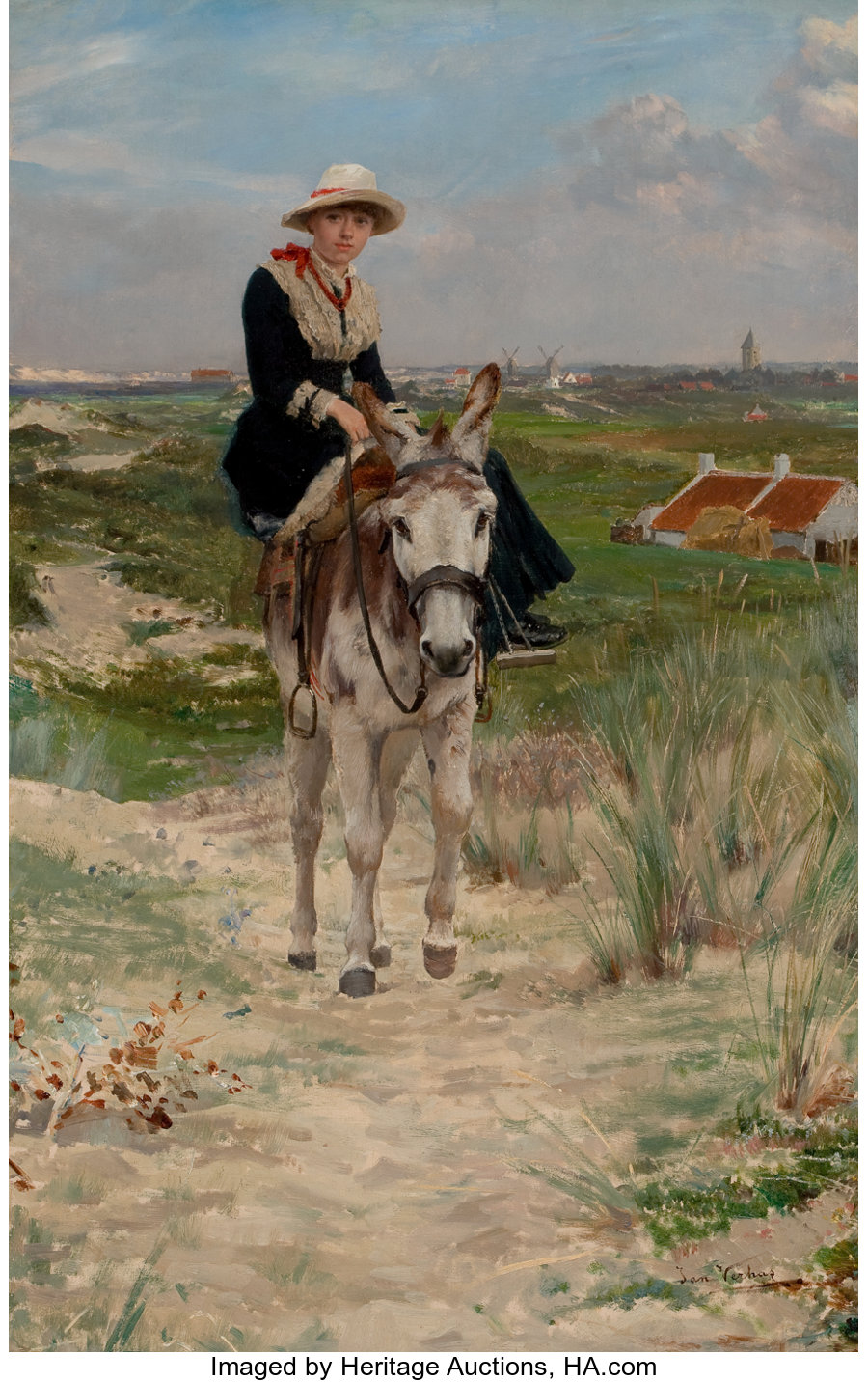 Fine Art - Painting, European, JAN FRANS VERHAS (Belgian, 1834-1896). The Ride. Oil oncanvas. 38 x 25 inches (96.5 x 63.5 cm). Signed lower right:J... Image #1